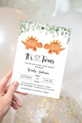 Load image into Gallery viewer, Twin Triceratops Baby Shower Invite