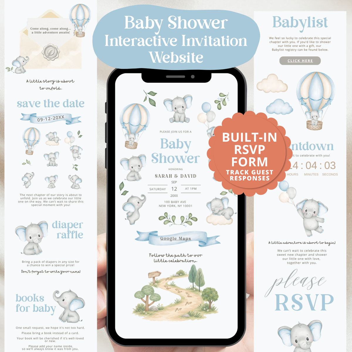 Baby Elephant Baby Shower Invitation Website