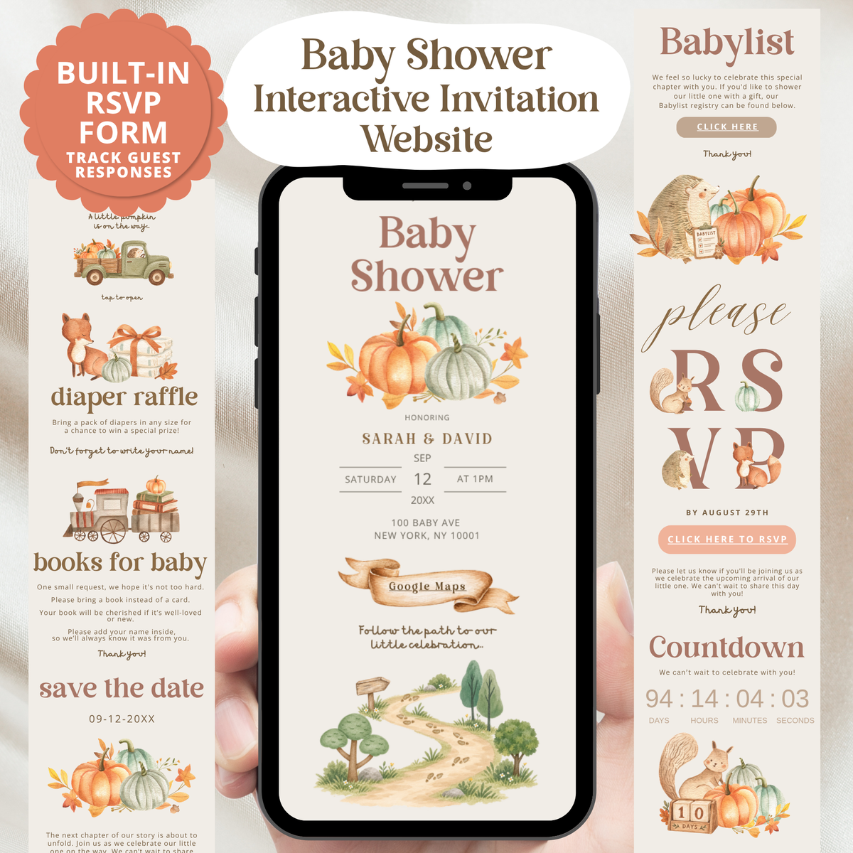 Fall Pumpkin Baby Shower Invitation Website
