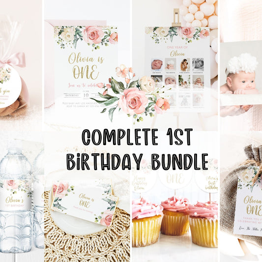 Blush Pink Floral 1st Birthday Bundle