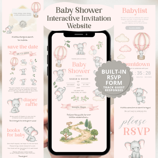 Pink Elephant Baby Shower Invitation Website