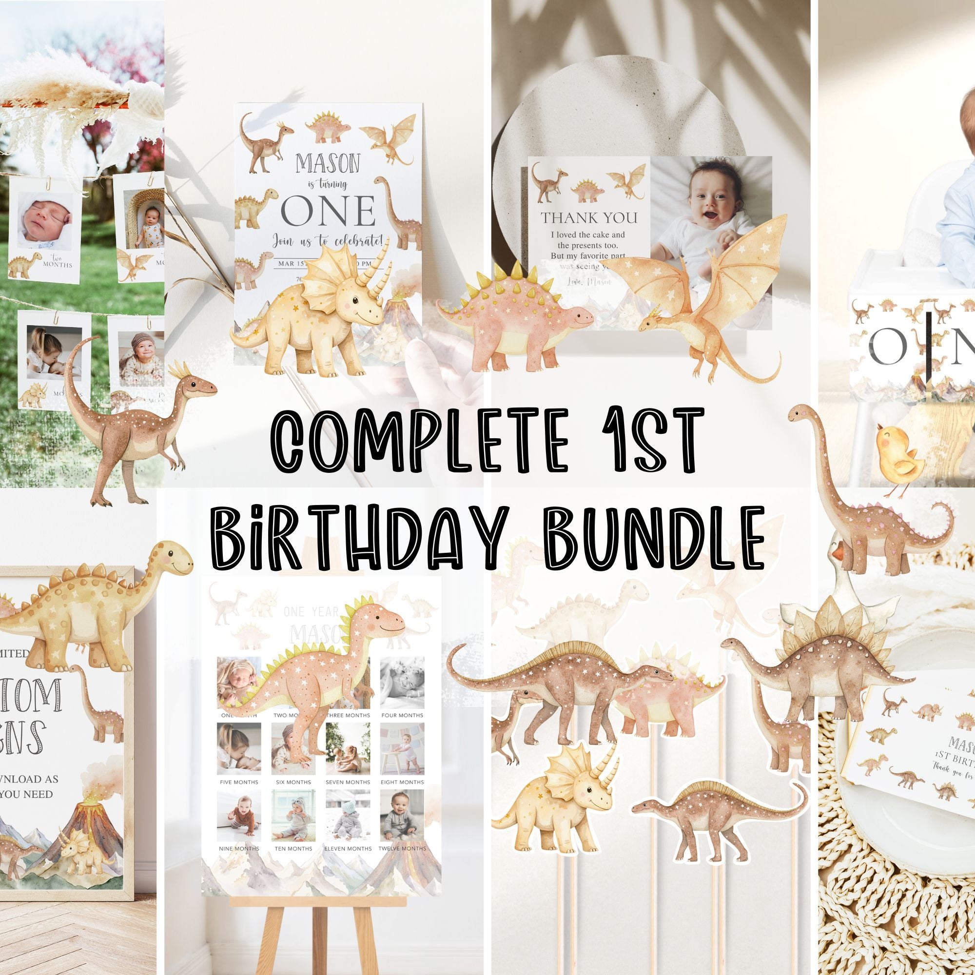 Prehistoric Dinosaur 1st Birthday Bundle