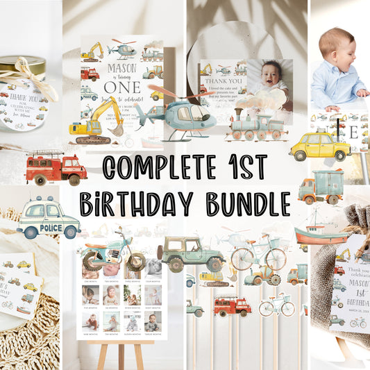 Transport Vehicles 1st Birthday Bundle