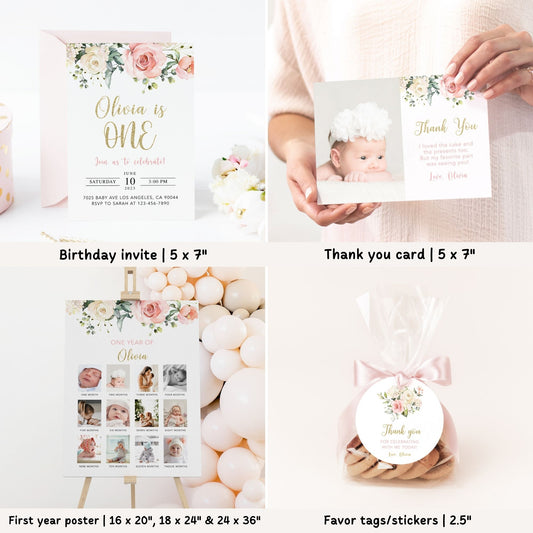 Blush Pink Floral 1st Birthday Bundle