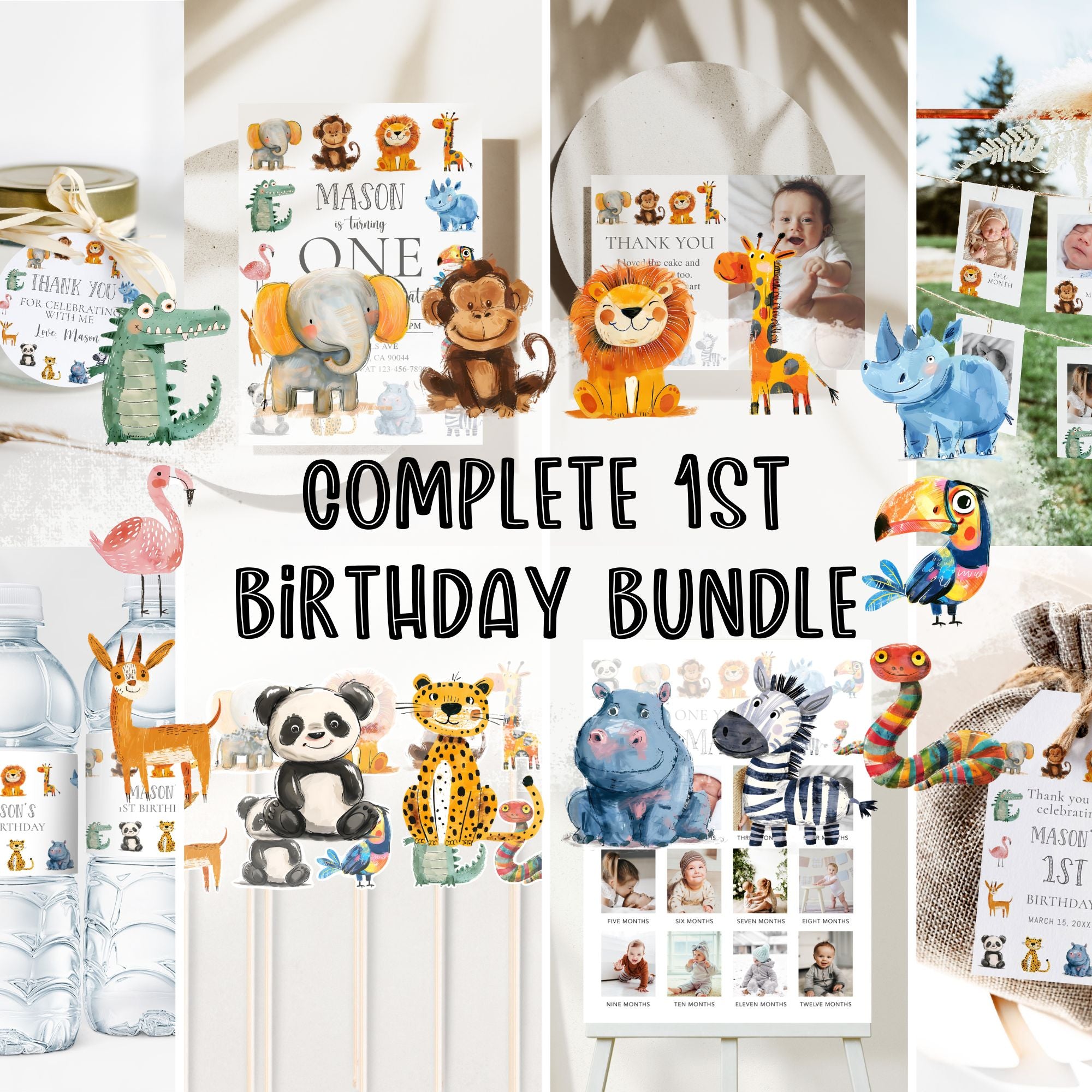 Colorful Animals 1st Birthday Bundle