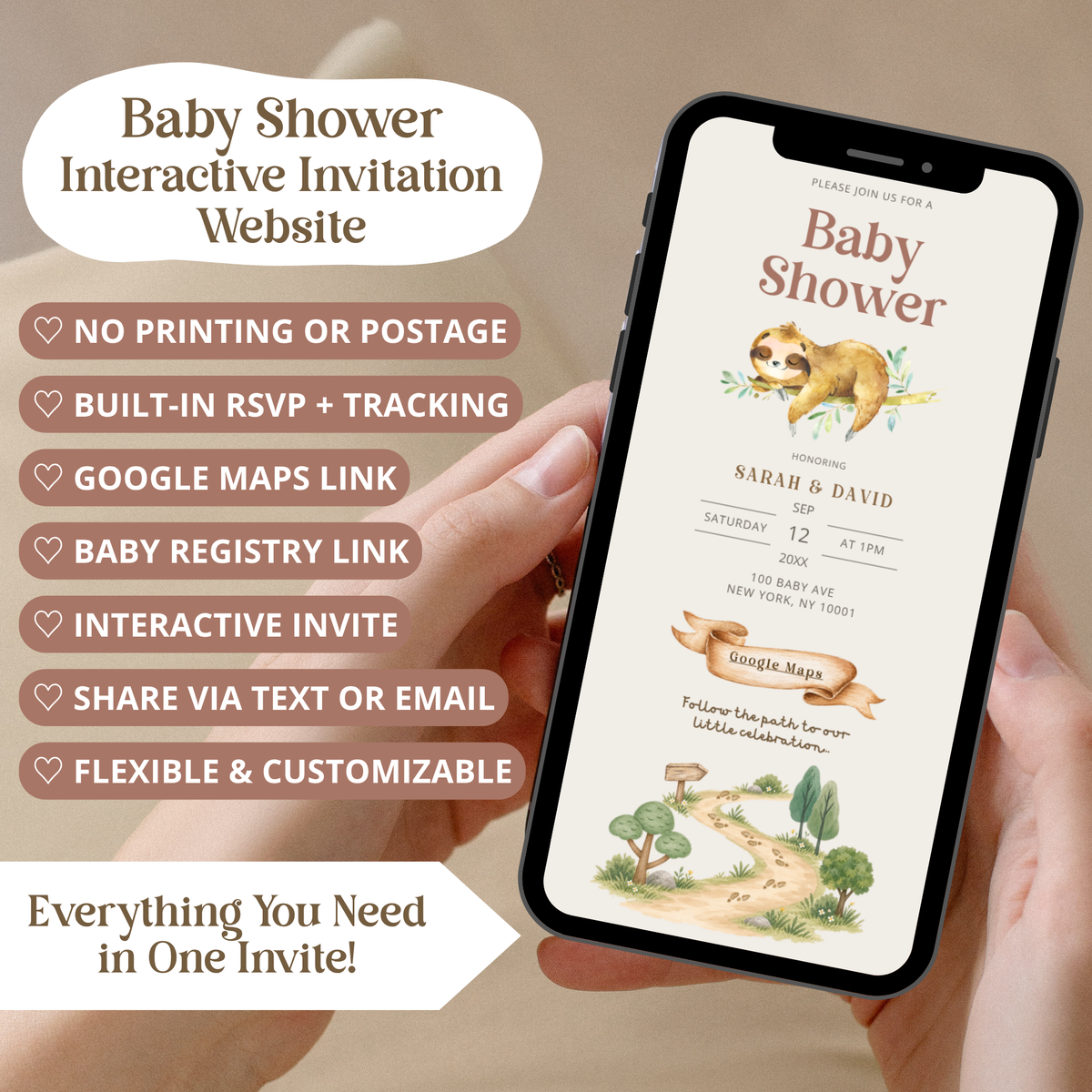 Sloth Baby Shower Invitation Website