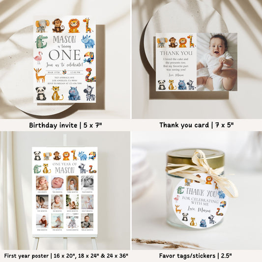 Colorful Animals 1st Birthday Bundle