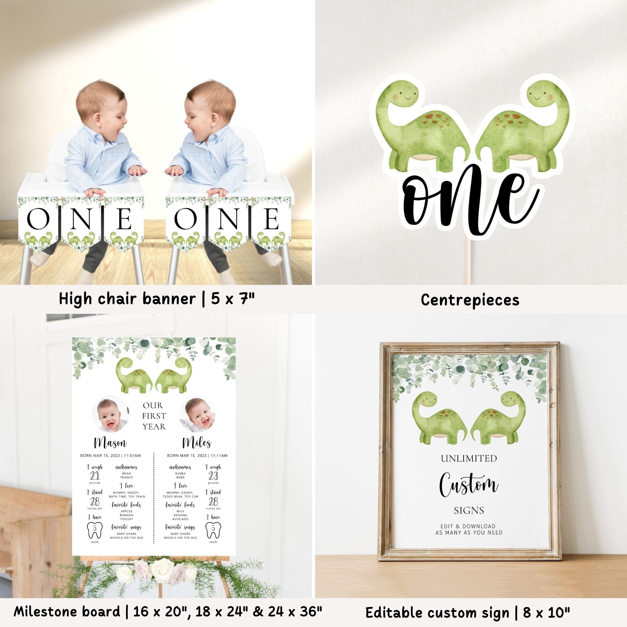 Twin Dinosaurs 1st Birthday Bundle