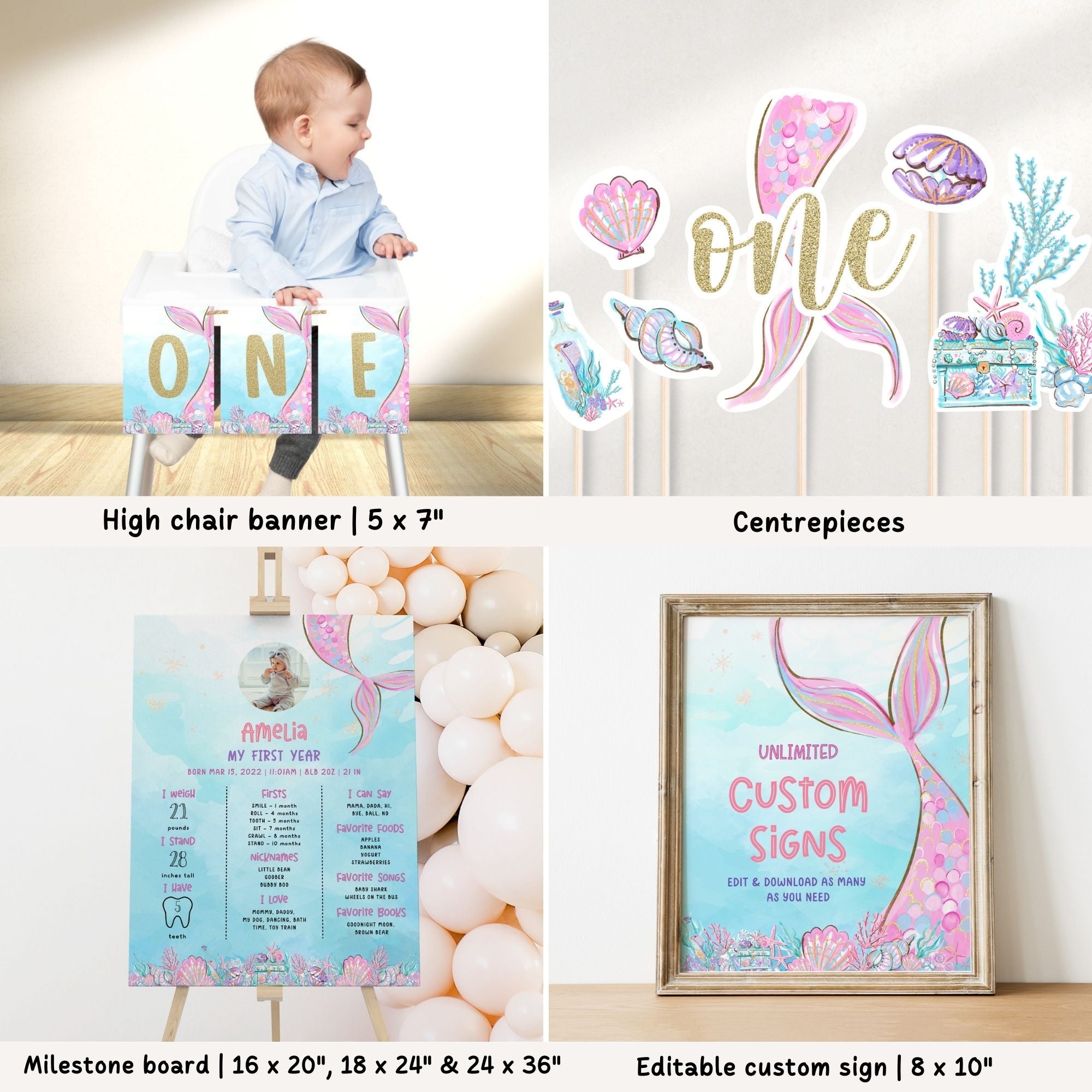 Mermaid 1st Birthday Bundle