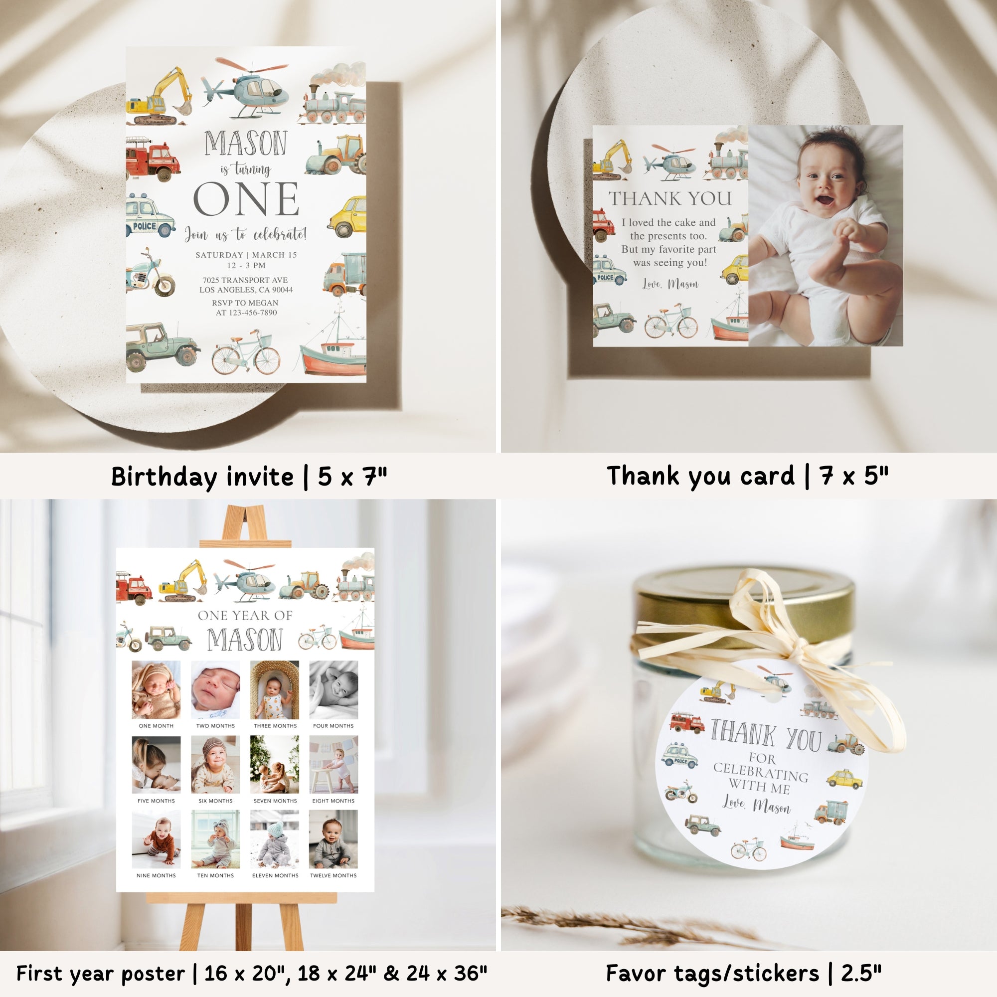 Transport Vehicles 1st Birthday Bundle