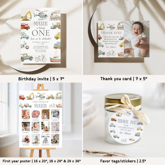 Transport Vehicles 1st Birthday Bundle