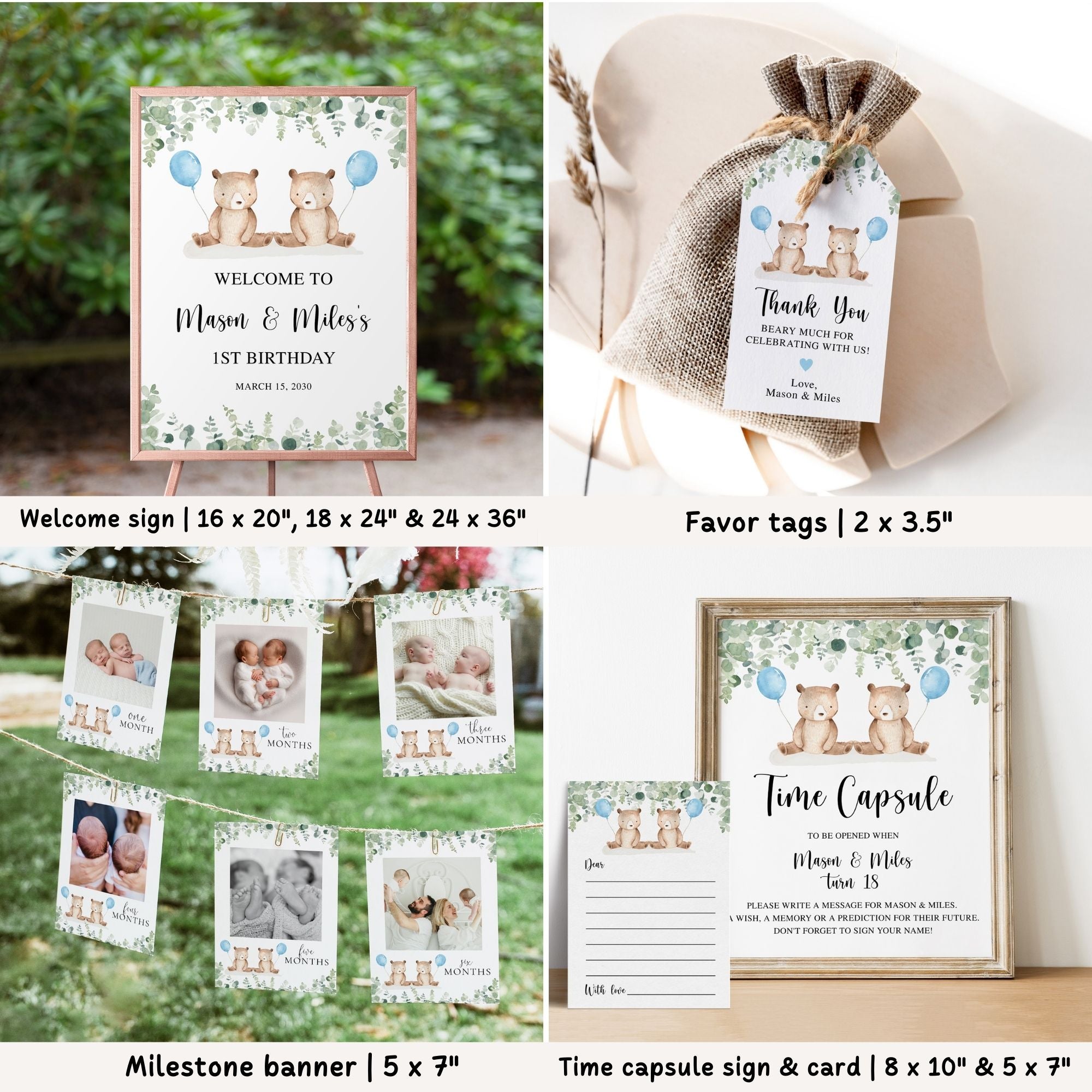 Twin Bears 1st Birthday Bundle