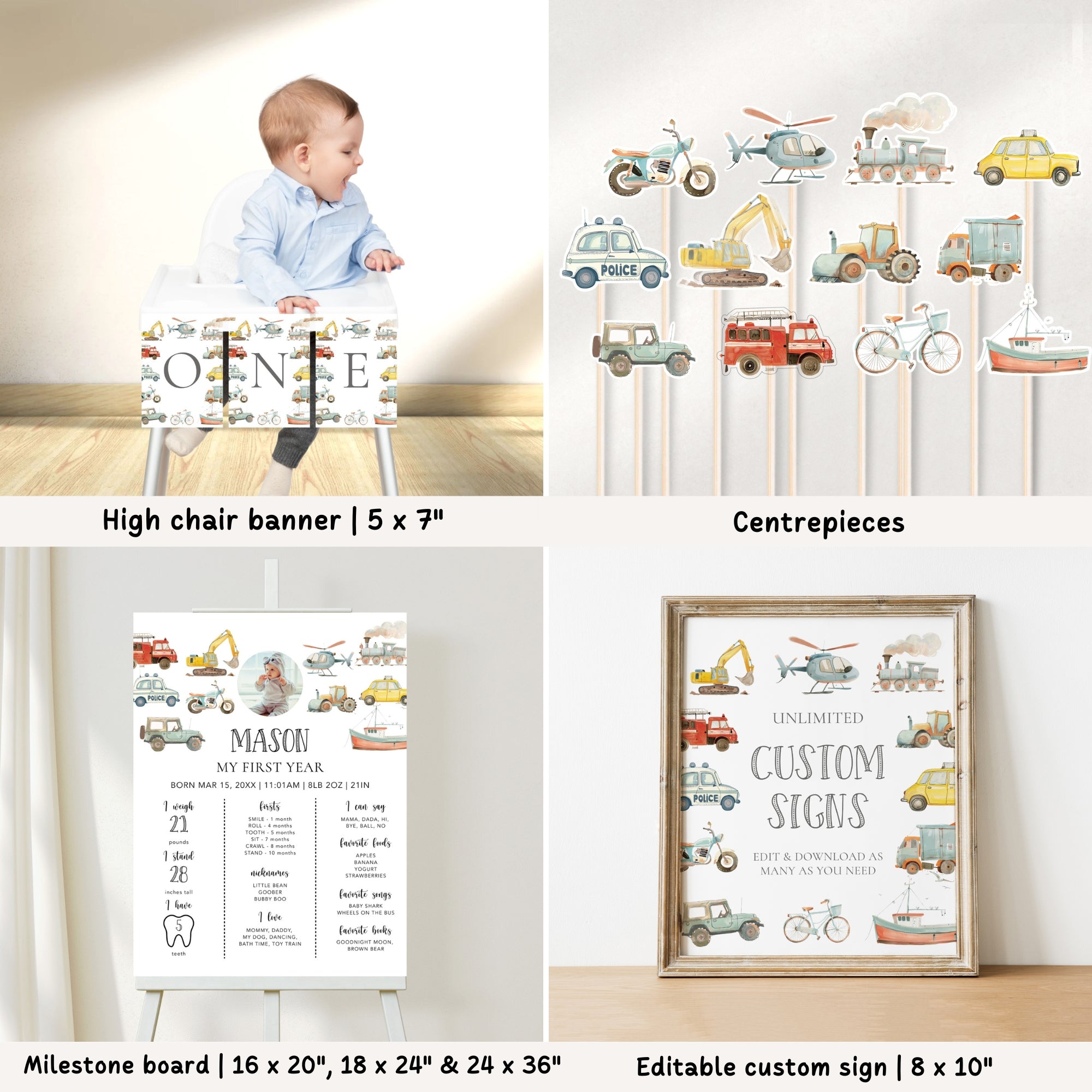 Transport Vehicles 1st Birthday Bundle