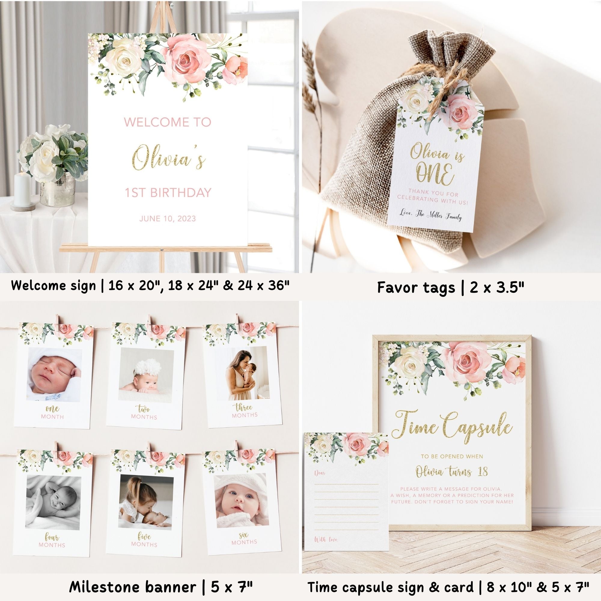 Blush Pink Floral 1st Birthday Bundle