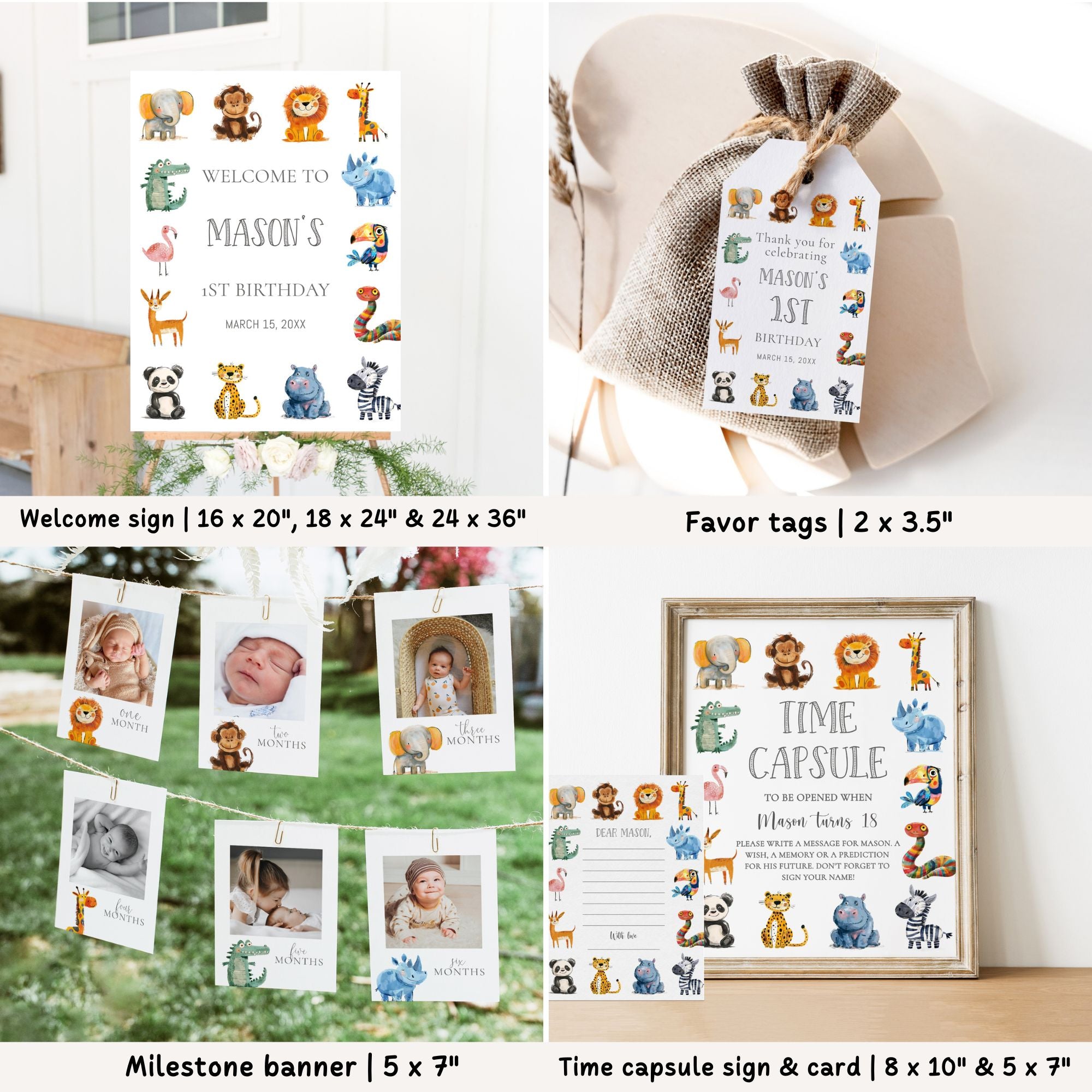 Colorful Animals 1st Birthday Bundle