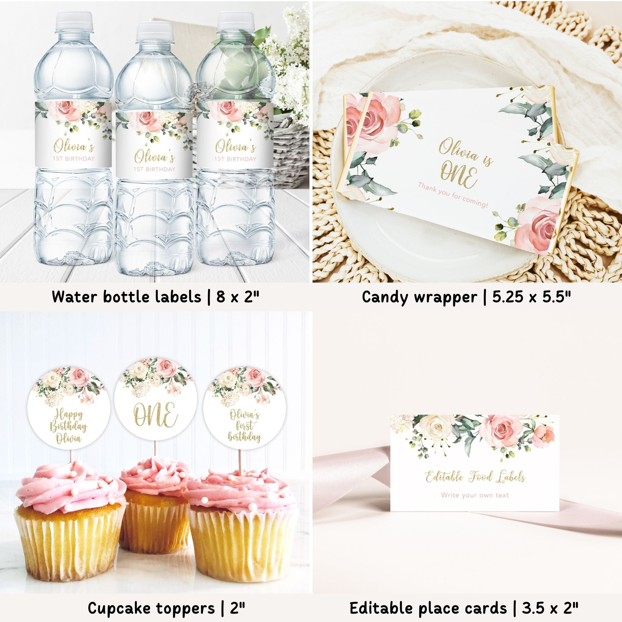 Blush Pink Floral 1st Birthday Bundle