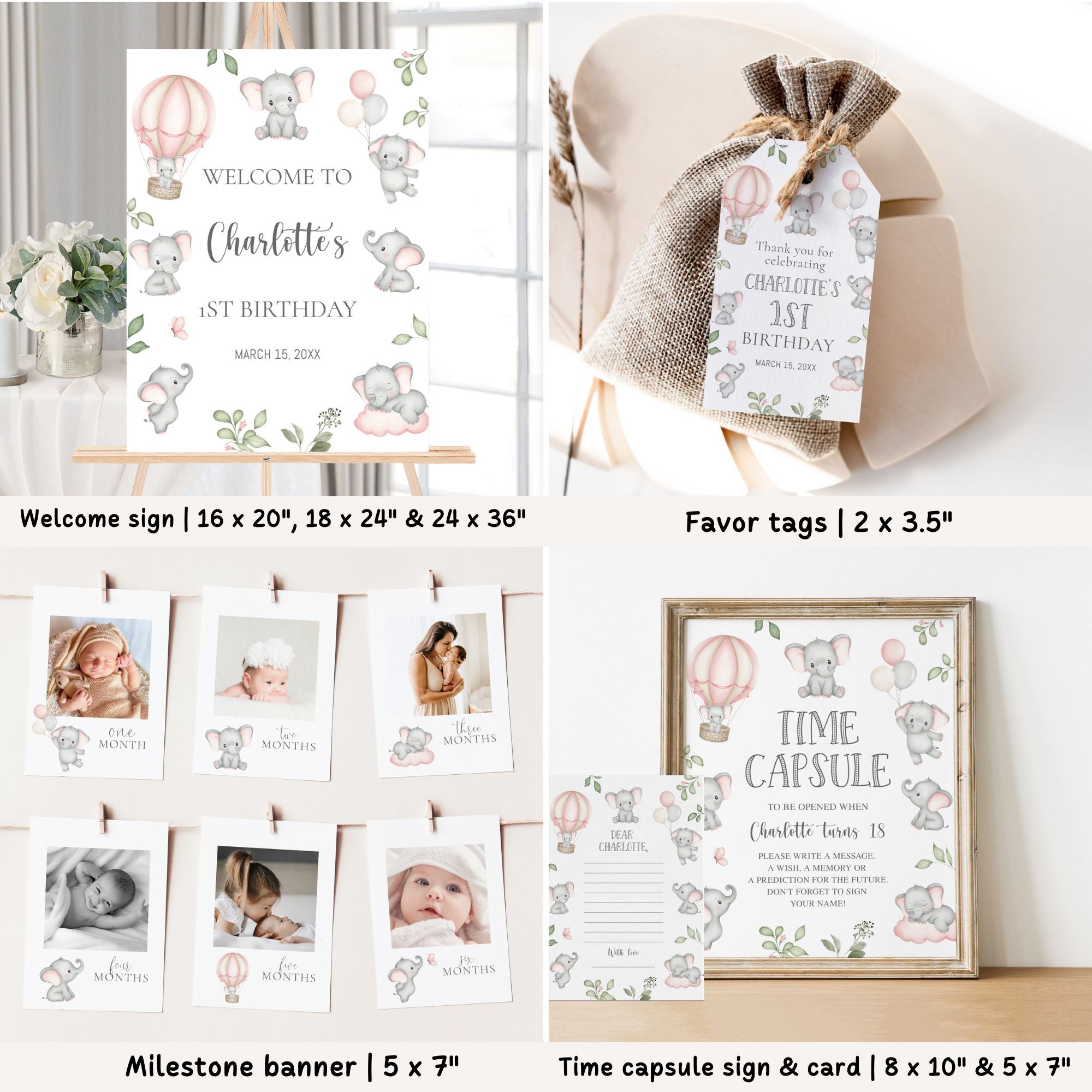 Pink Elephants 1st Birthday Bundle