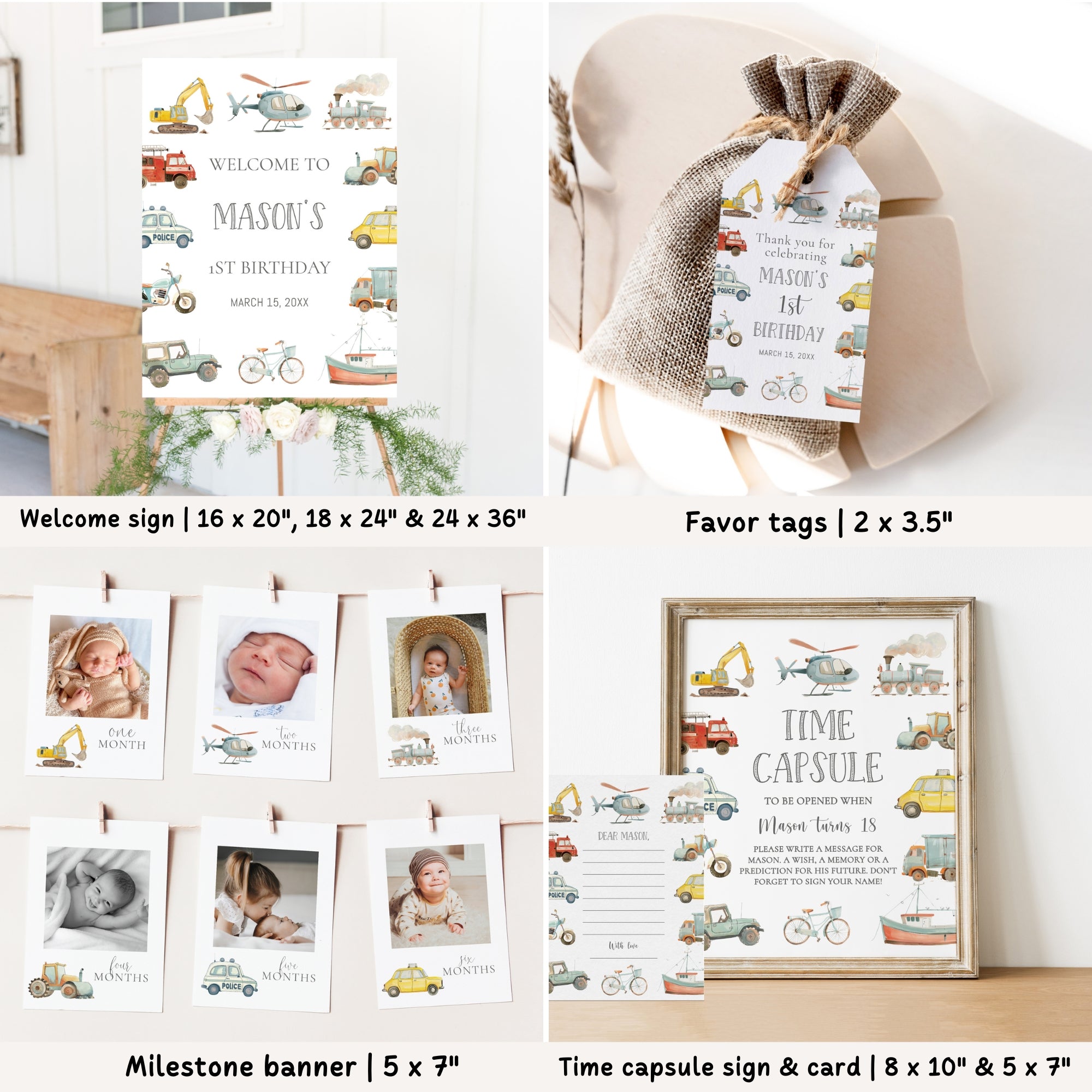 Transport Vehicles 1st Birthday Bundle