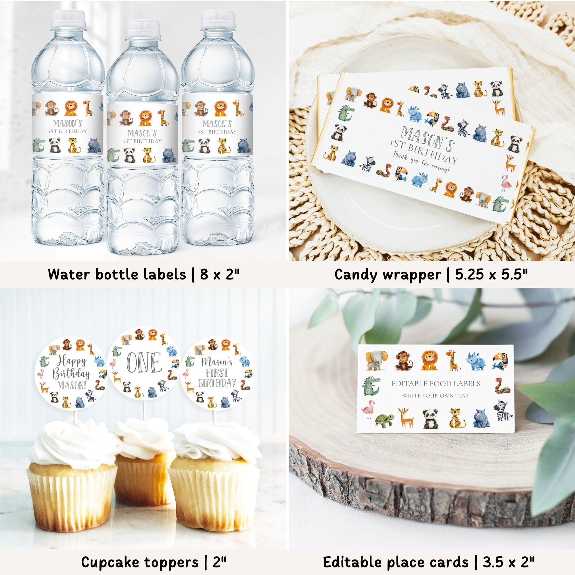 Colorful Animals 1st Birthday Bundle