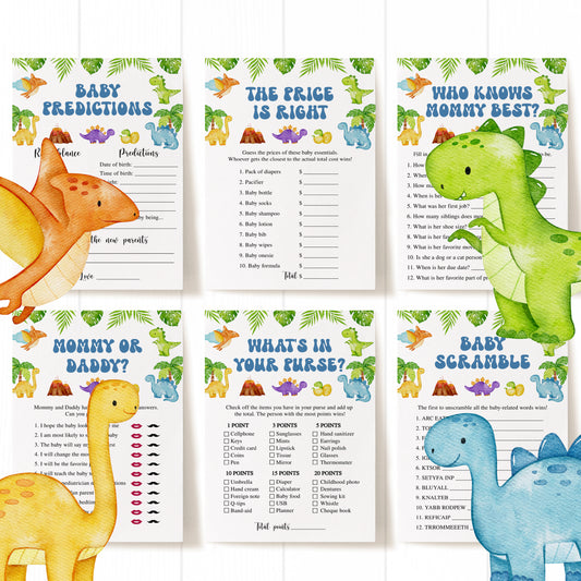 14 Colorful Dinosaurs Baby Shower Games