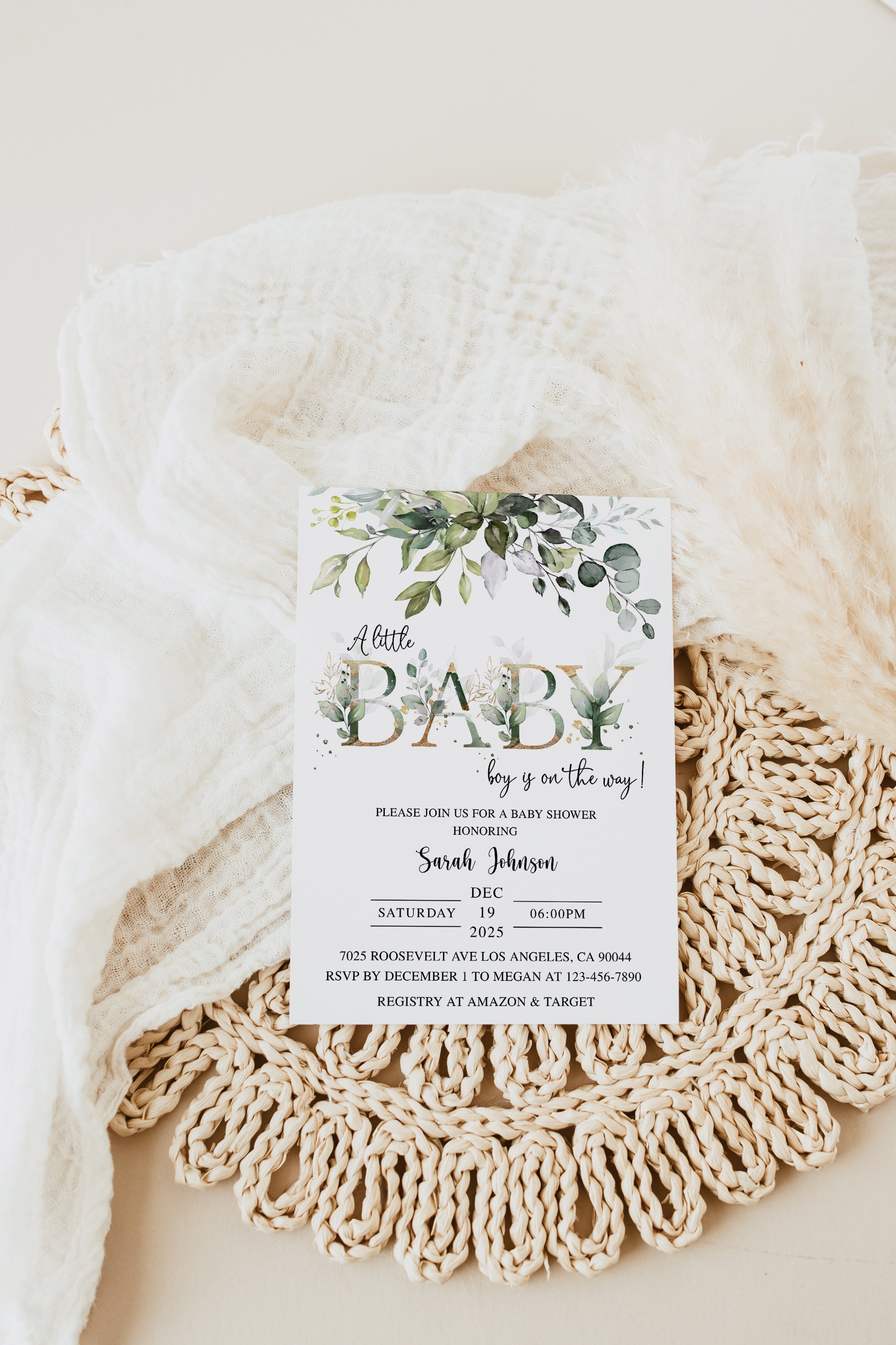 Greenery Baby Shower Invite