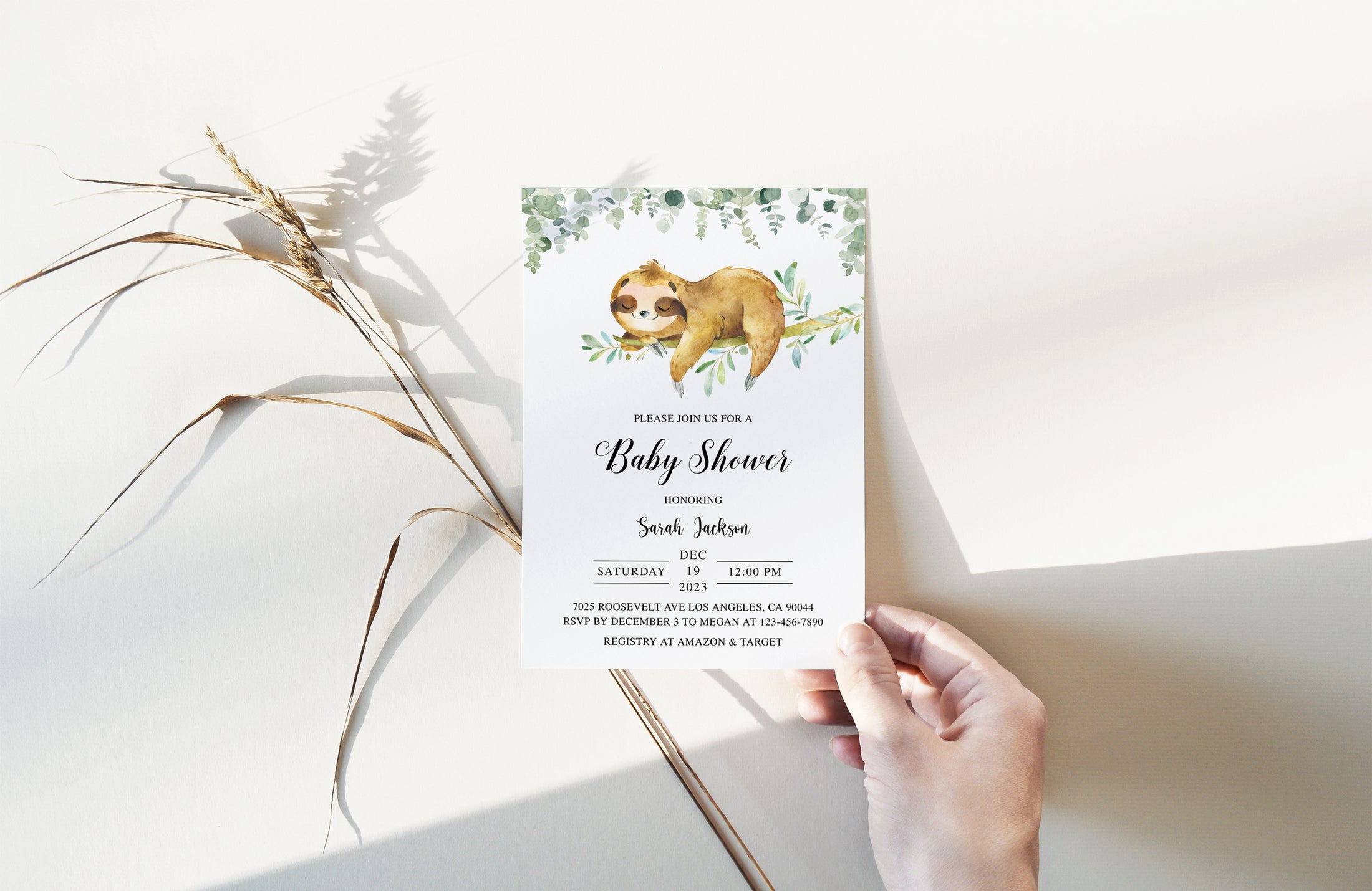 Sloth Baby Shower Invite