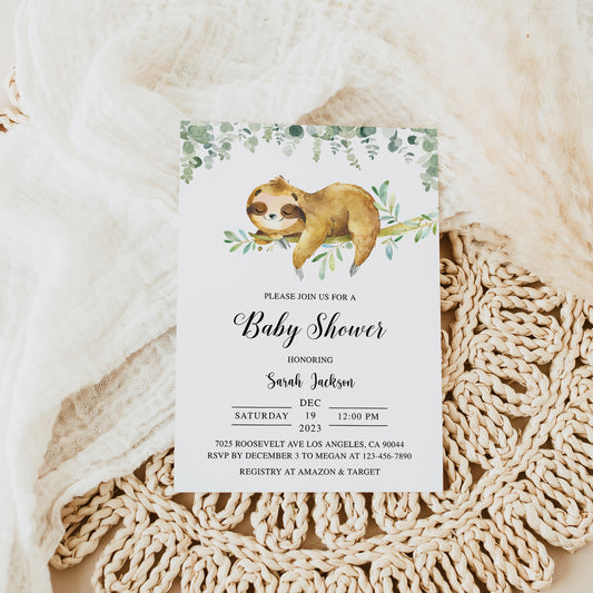 Sloth Baby Shower Invite