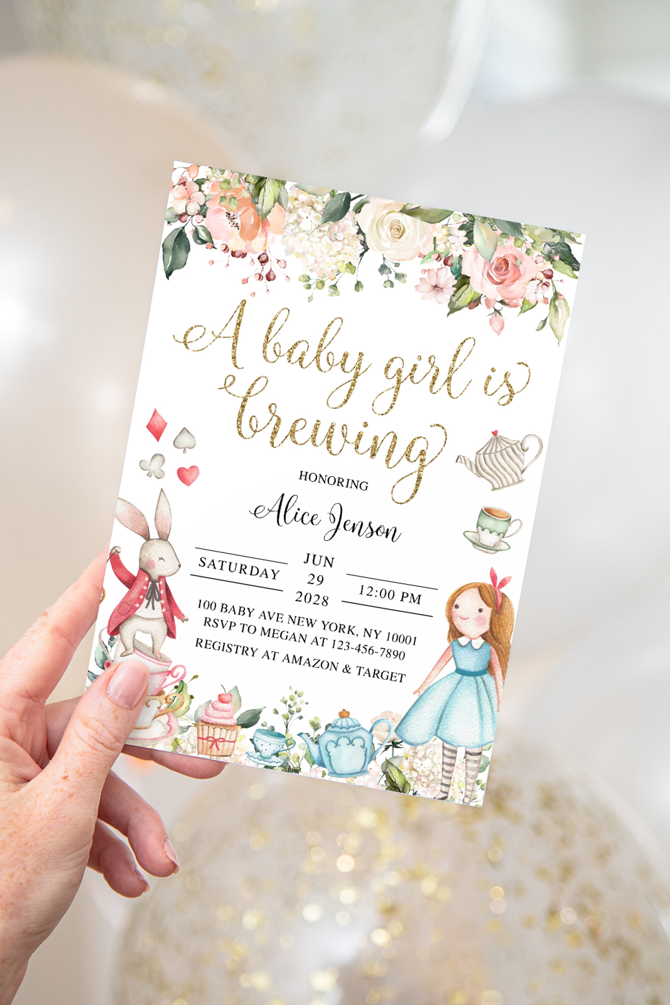 Alice in Wonderland Baby Shower Invite