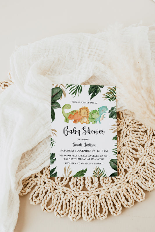 Jungle Dinosaur Baby Shower Invite