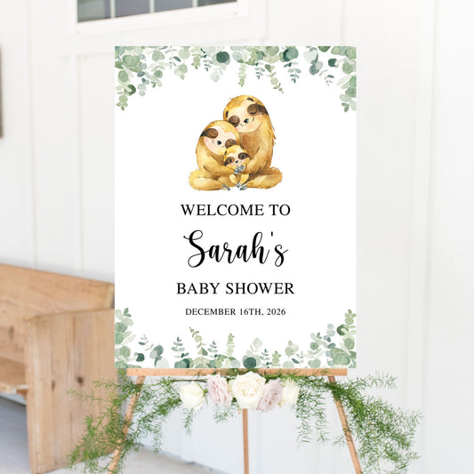 Sloth Family Baby Shower Welcome Sign