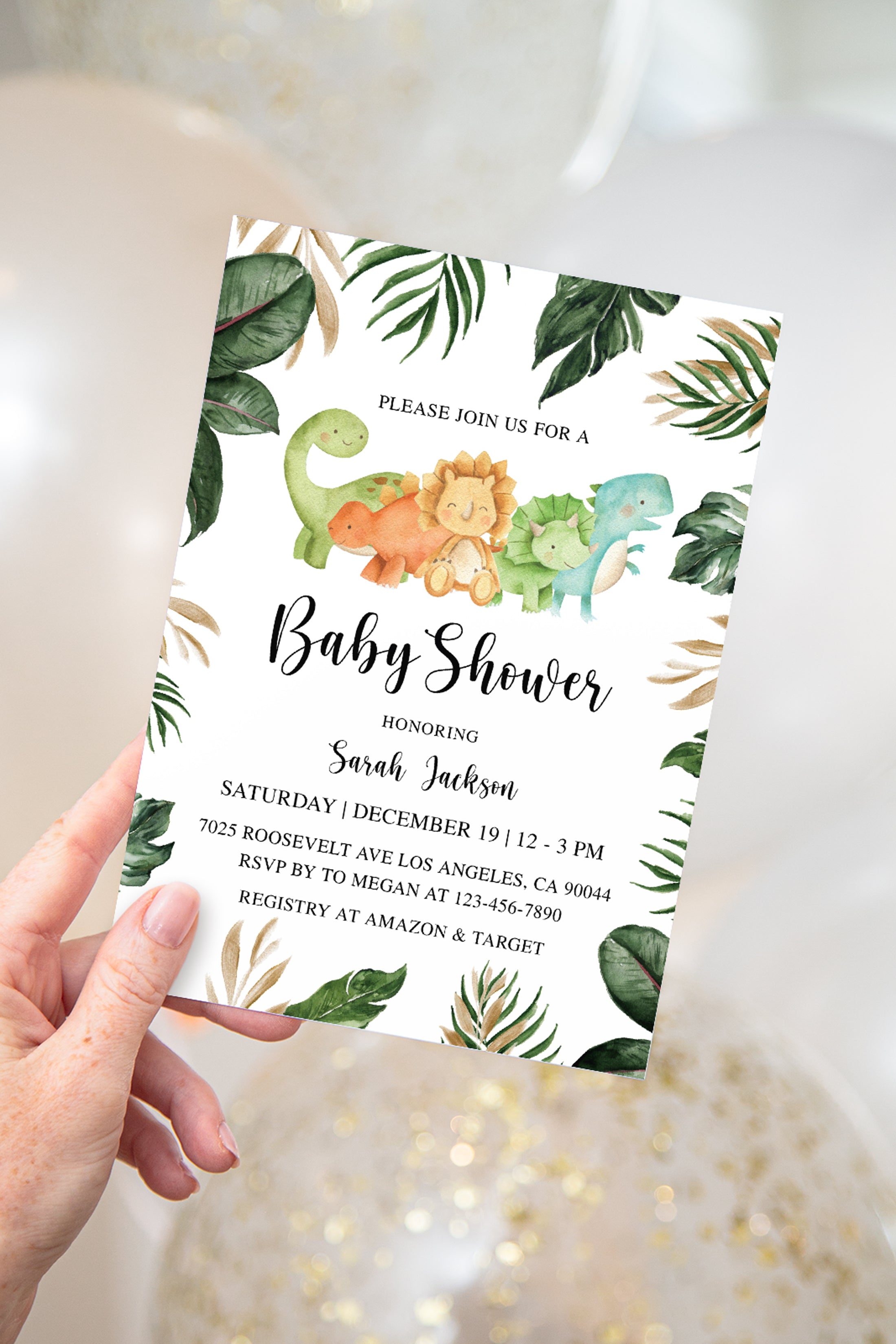 Jungle Dinosaur Baby Shower Invite