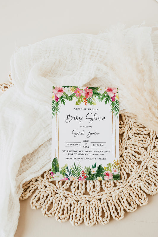 Tropical Floral Baby Shower Invite