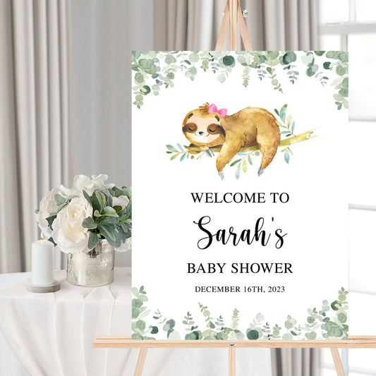 Girl Sloth Baby Shower Welcome Sign