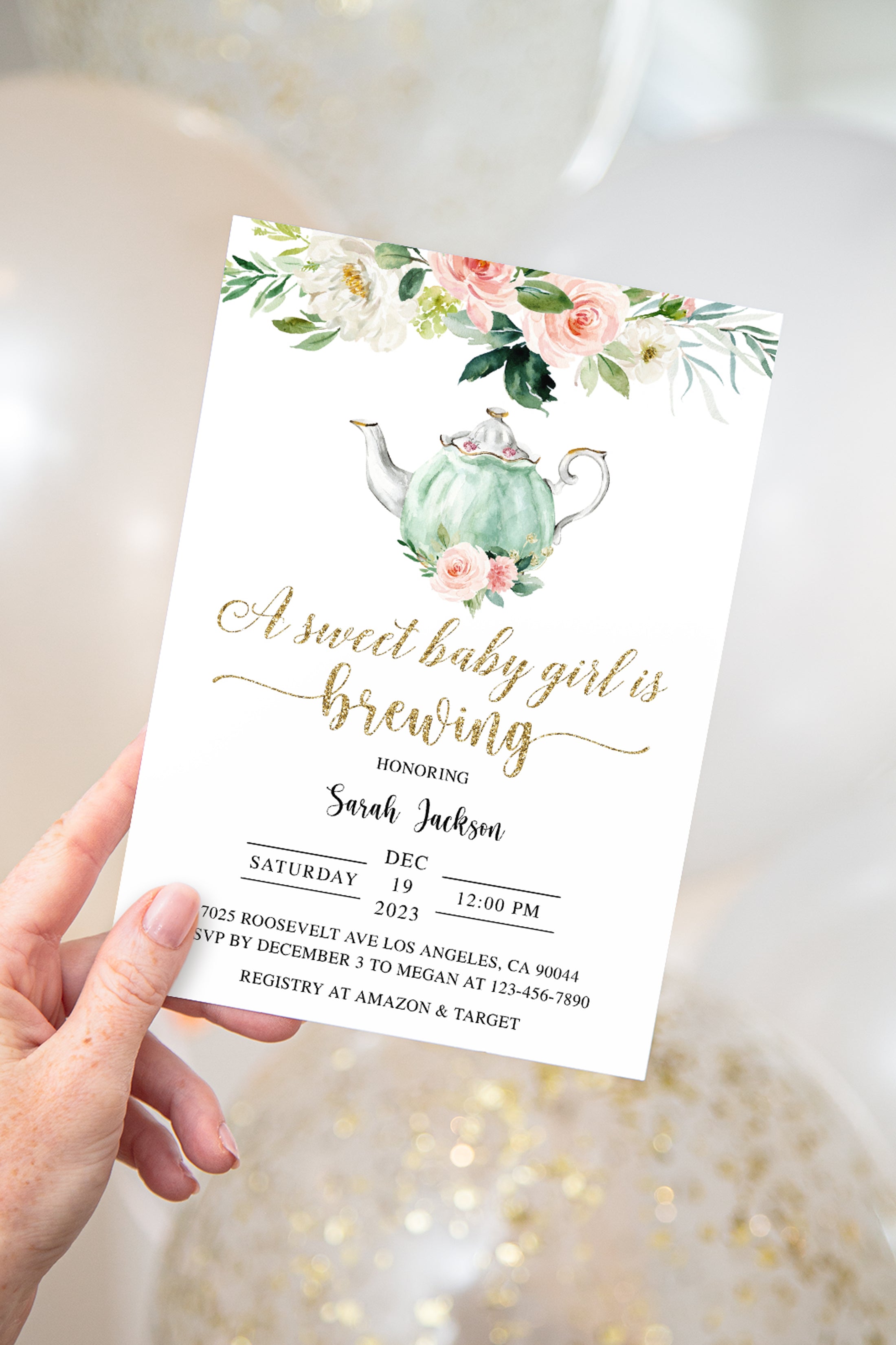 Floral Tea Party Baby Shower Invite