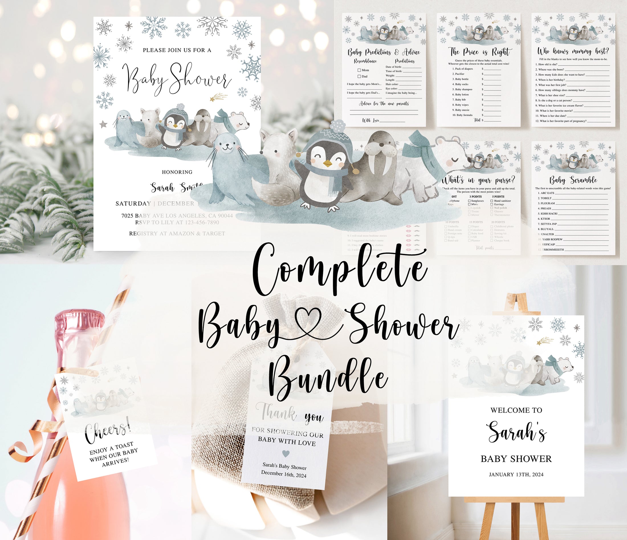 Complete Winter Animals Baby Shower Bundle