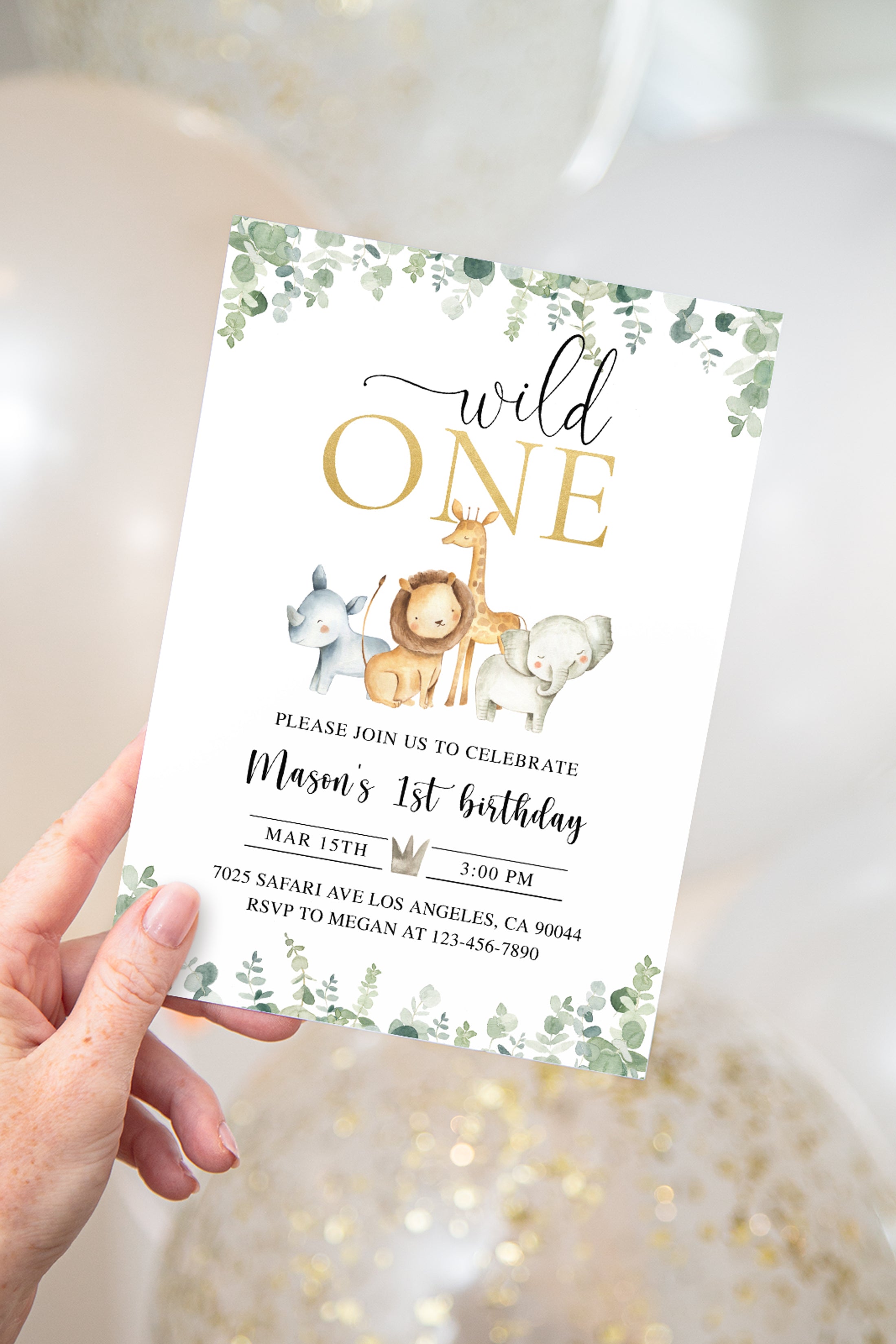 Wild One Safari Birthday Invite