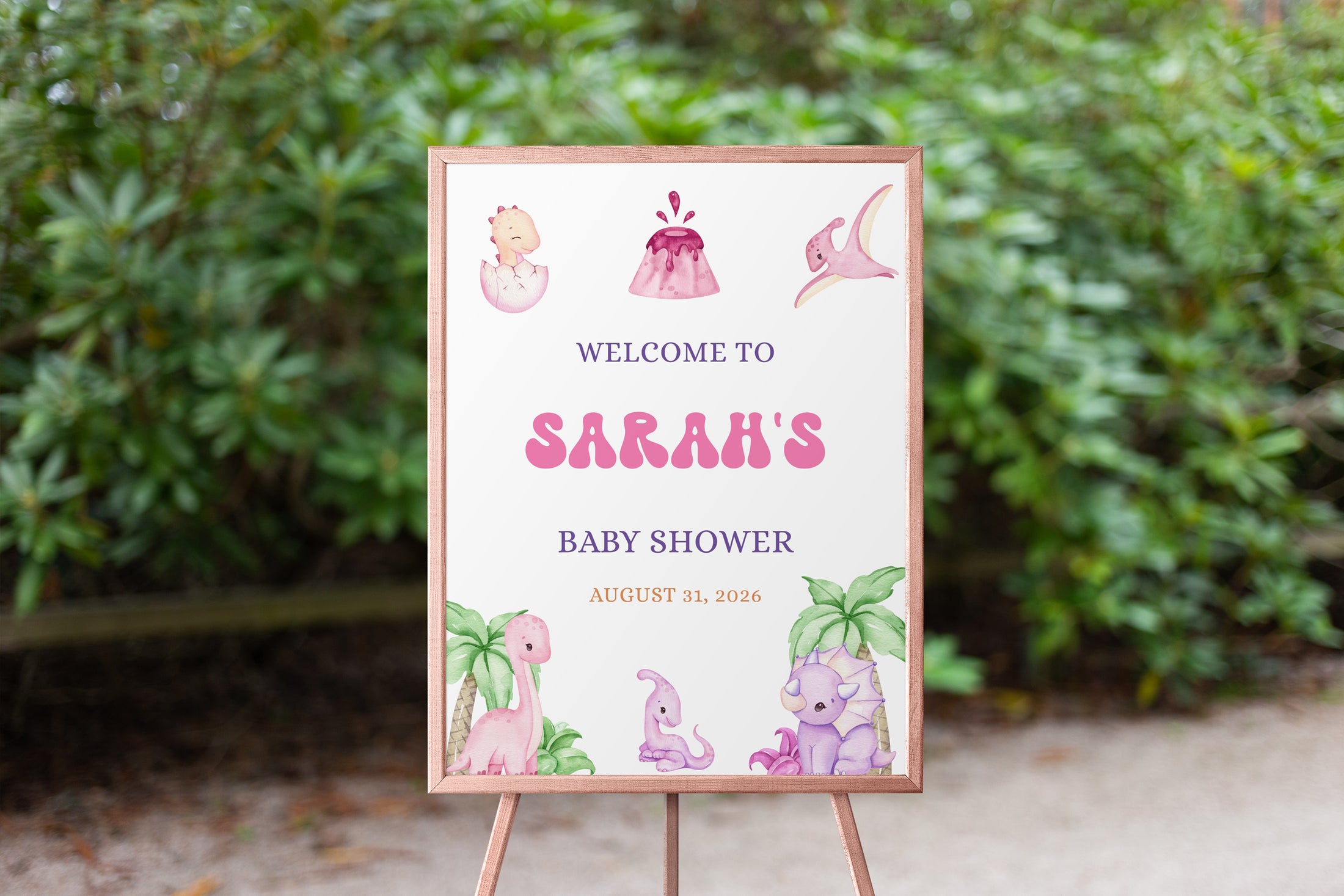 Girl Dinosaur Baby Shower Welcome Sign