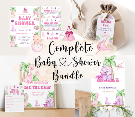 Complete Girl Dinosaur Baby Shower Bundle