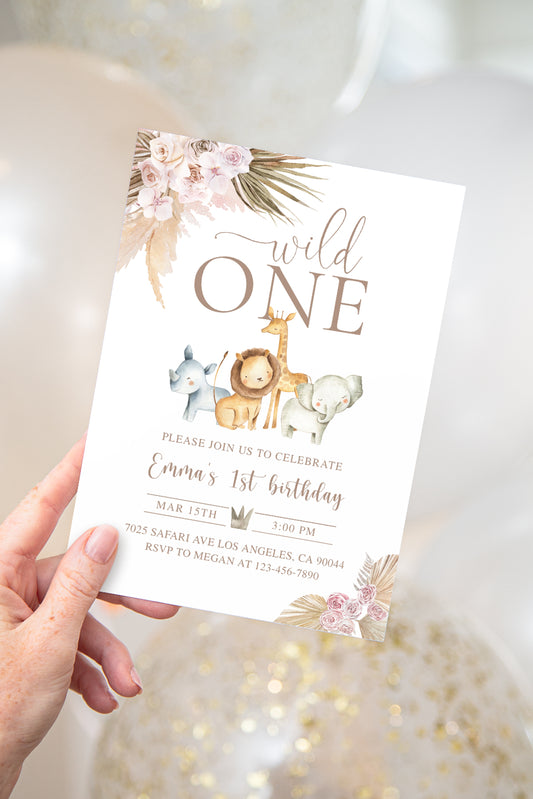 Boho Wild One Safari Birthday Invite