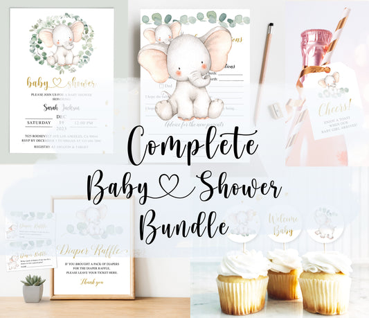 Complete Elephant Baby Shower Bundle