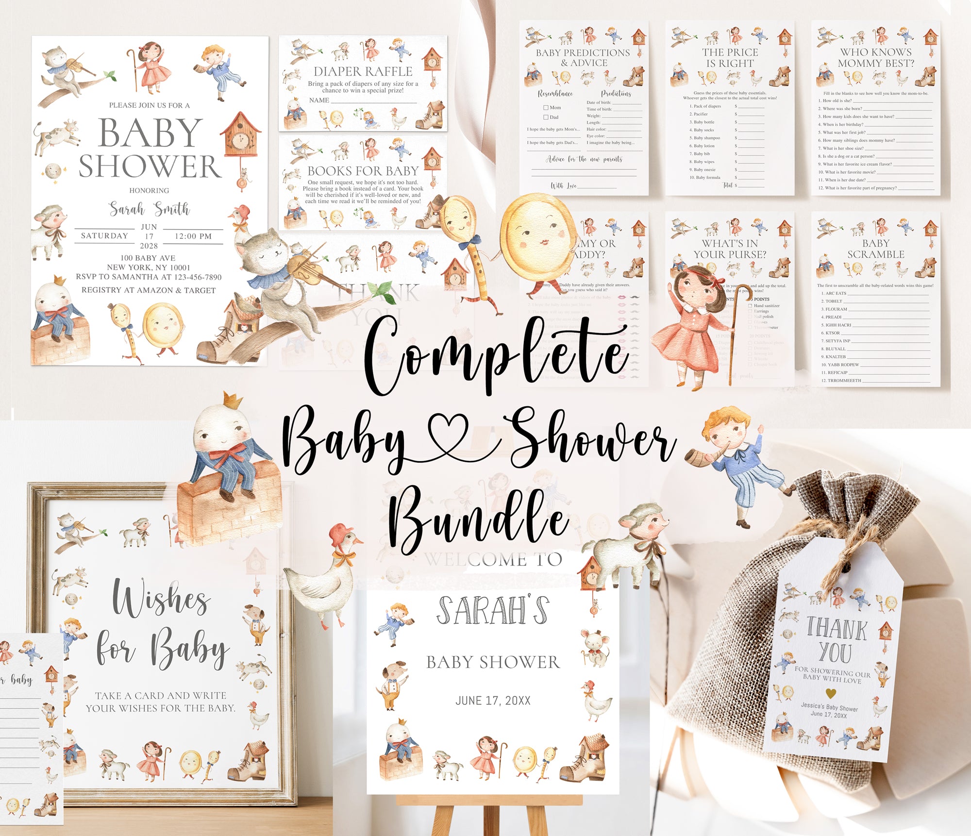 Complete Nursery Rhyme Baby Shower Bundle