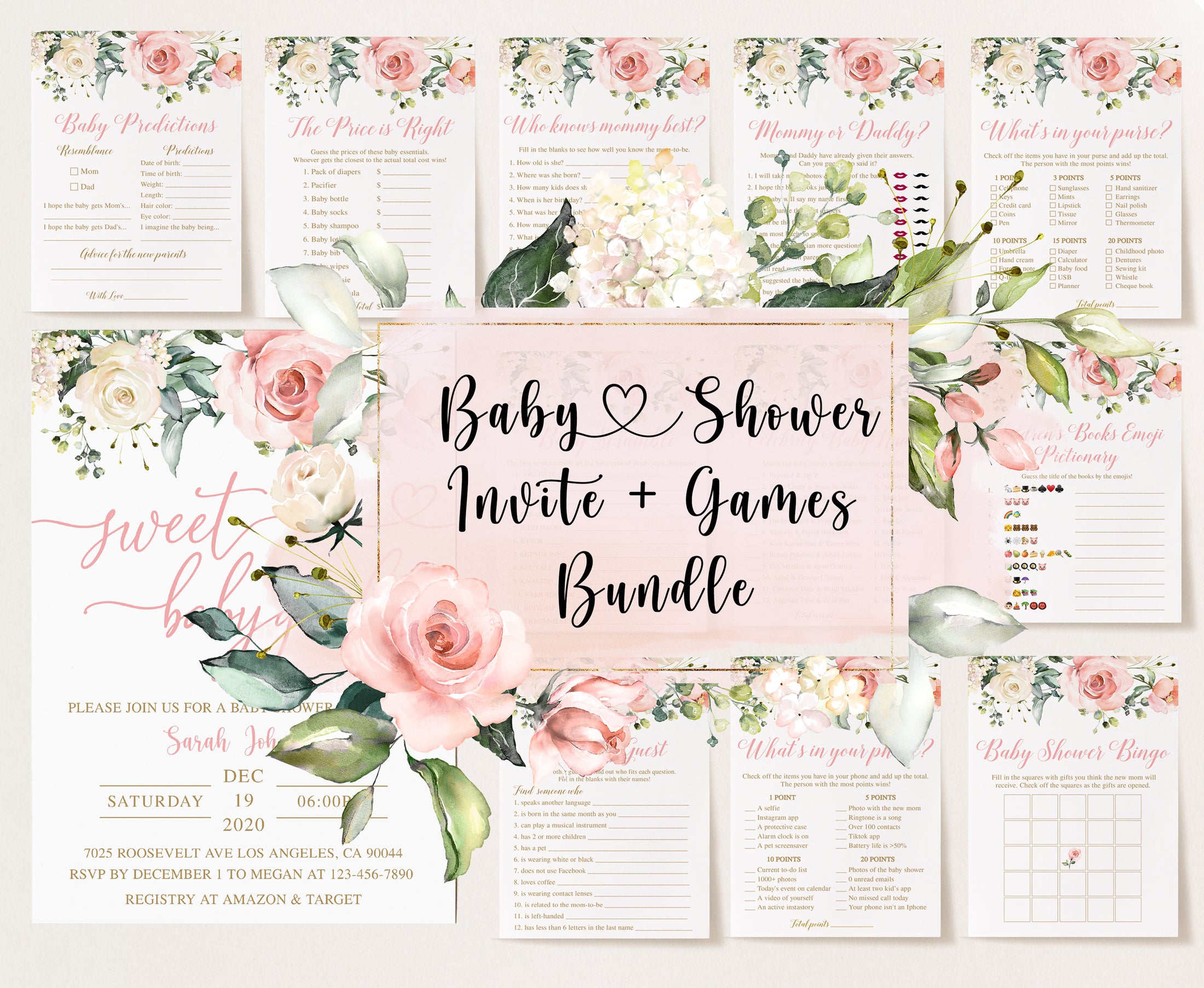 Floral Baby Shower Invite & Games