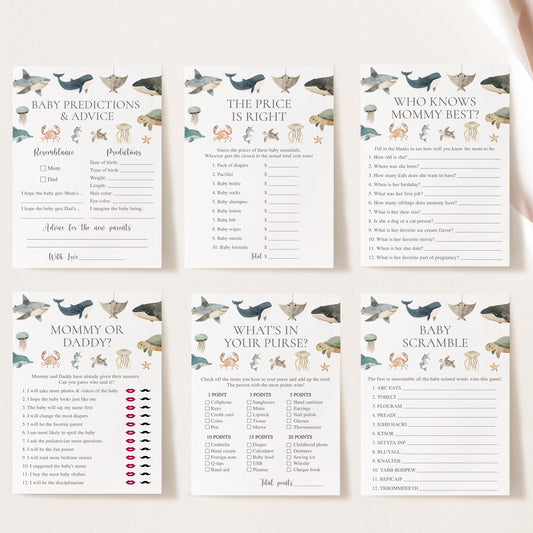 14 Sea Animals Baby Shower Games