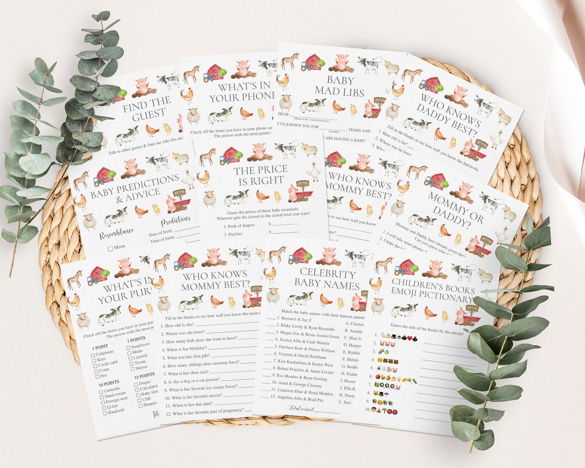 14 Farm Animals Baby Shower Games