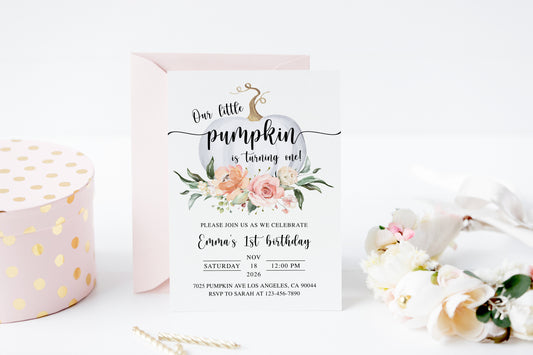 Floral Pumpkin Birthday Invite