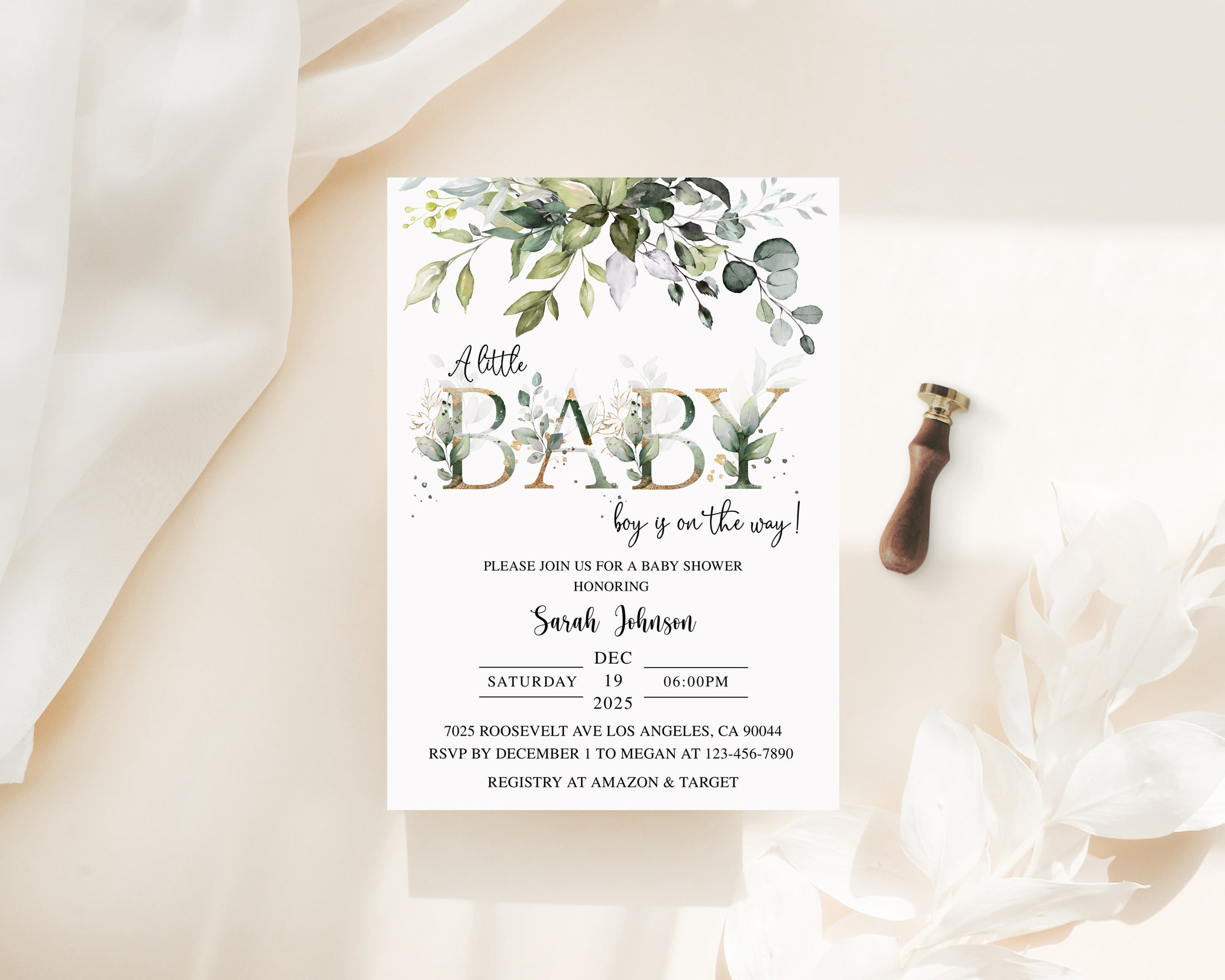 Greenery Baby Shower Invite