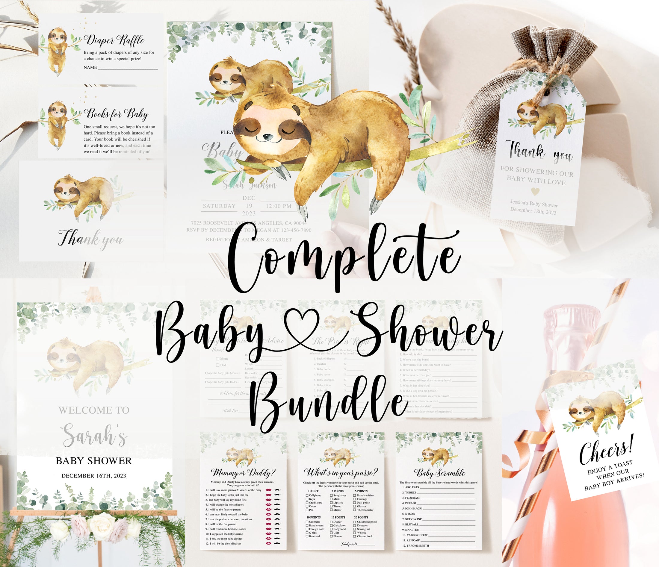 Complete Sloth Baby Shower Bundle