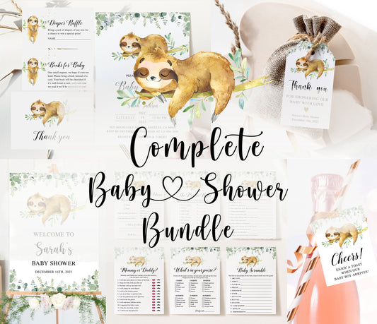 Complete Sloth Baby Shower Bundle