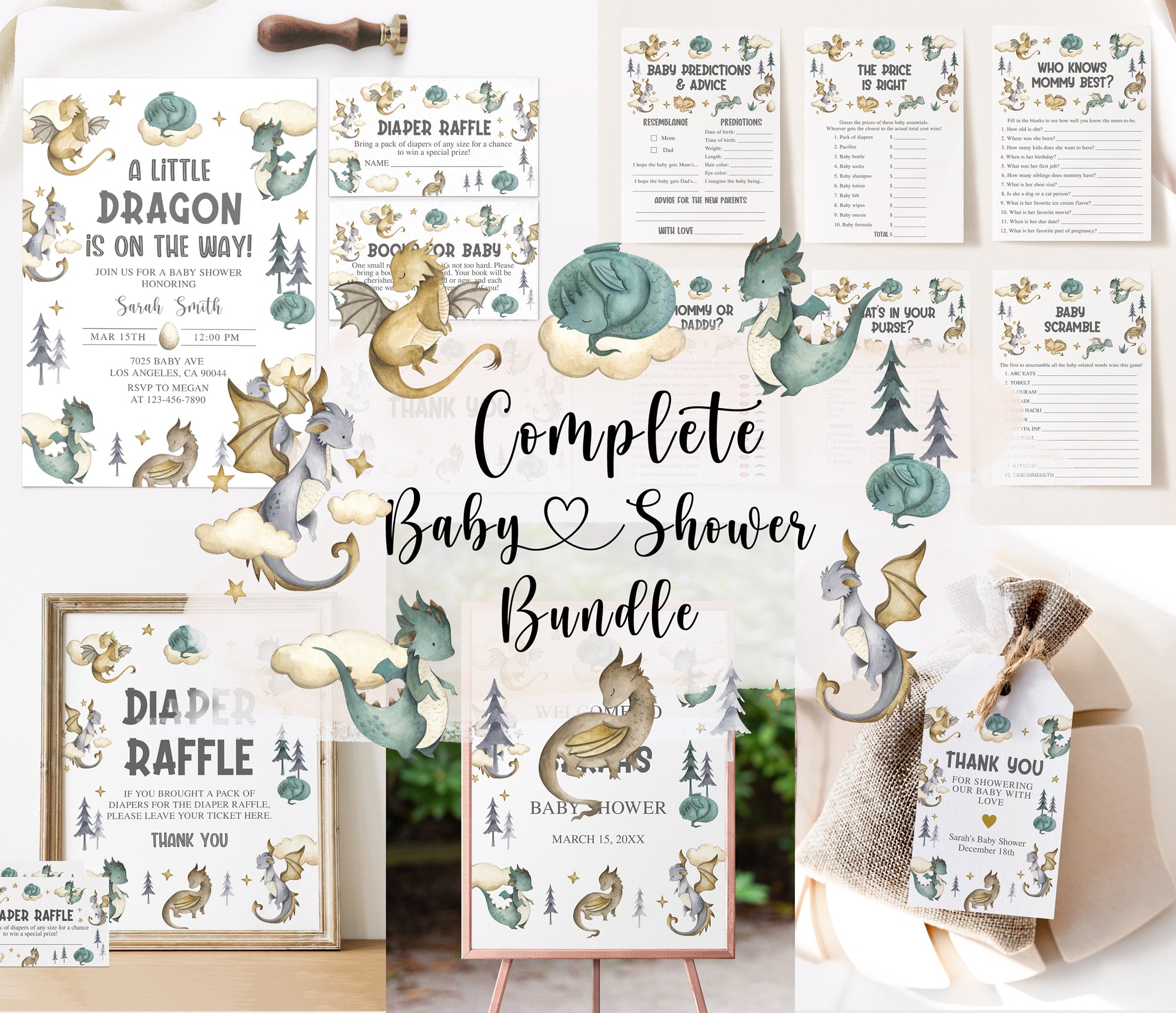 Complete Dragon Baby Shower Bundle