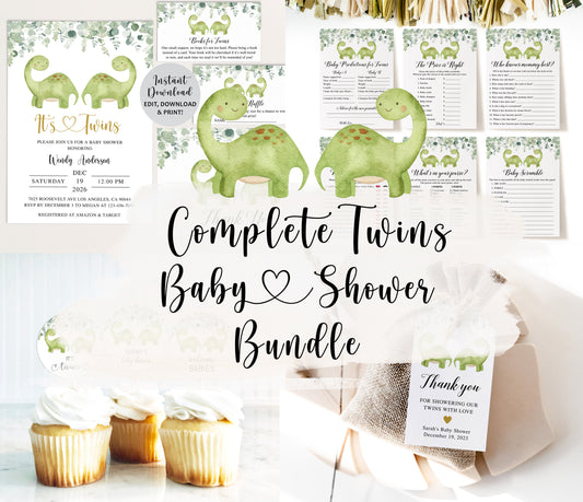 Complete Twin Dinosaurs Baby Shower Bundle